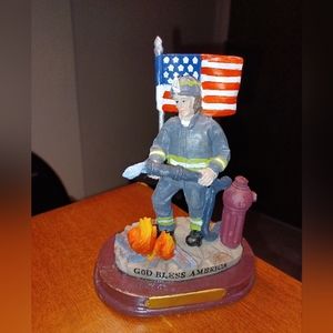 VINTAGE AND RARE Ames Department God Bless America Firefighter Statue 6"